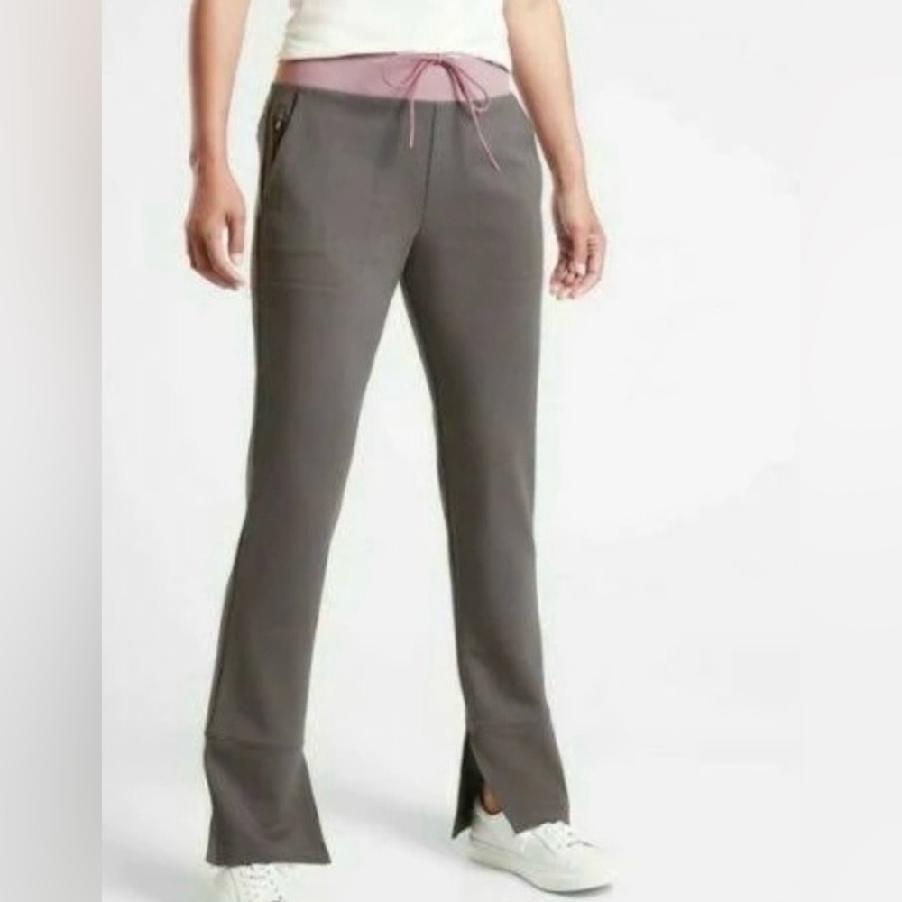 Athleta Gray Bootcut Flare Pants with Pink Waistband